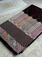 ✨ Royal Wine Meenakari Woven Banarasi Satin Mashru Silk Saree with Scalloped Border MKS212