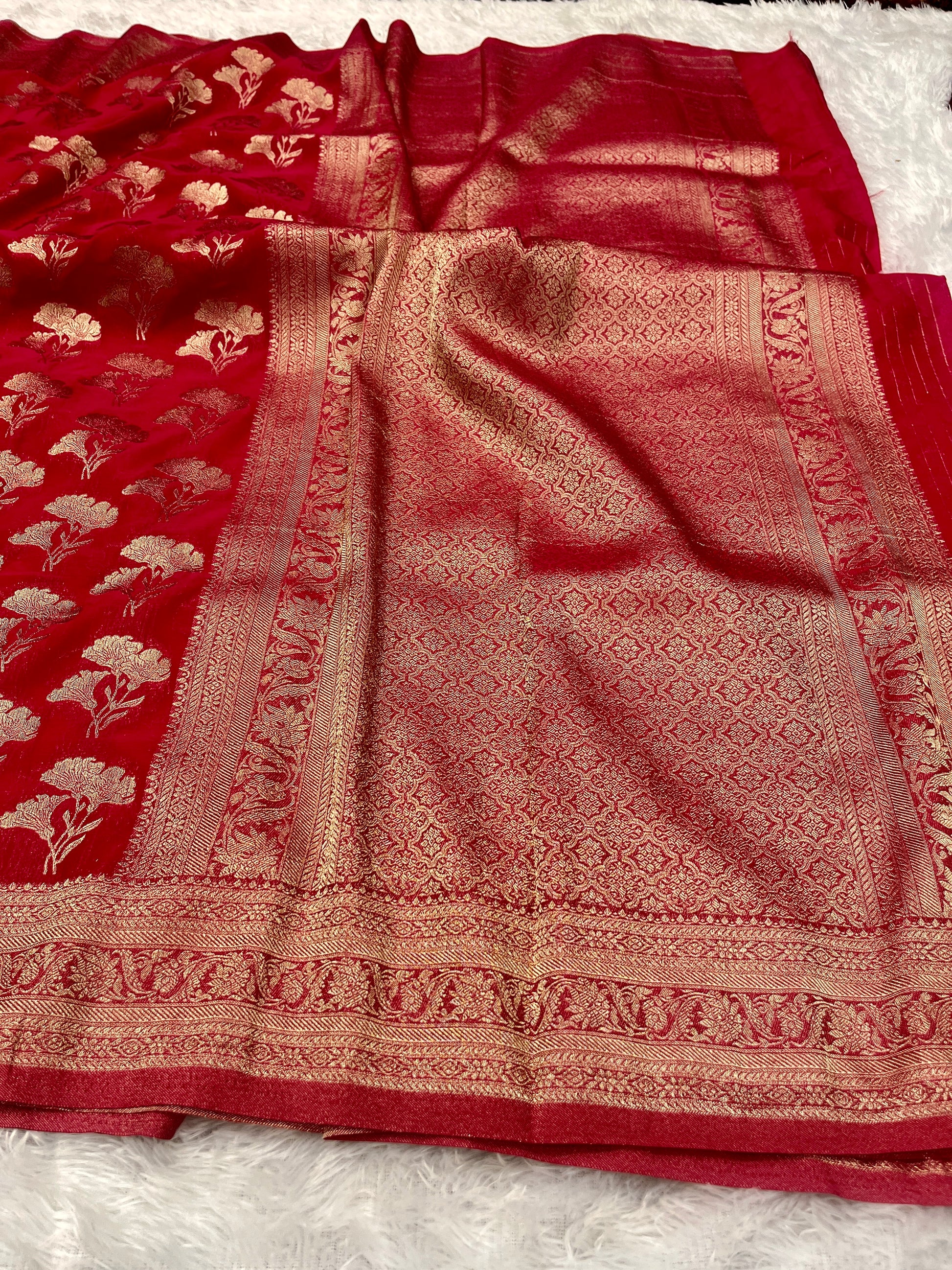 Chinon Silk Dual Flower Design Rani Color Saree CN05