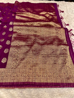 Raw Silk Zari Butaa  Magenta color  Saree RS004