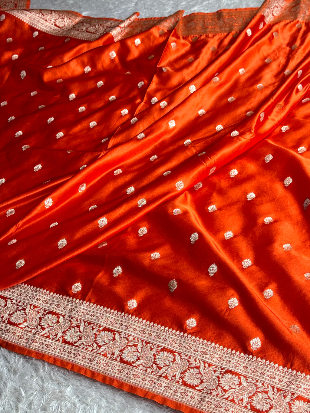 Orange Mashru Kataan Silk Saree with Buta Design & Rich Zari Pallu | MKS642