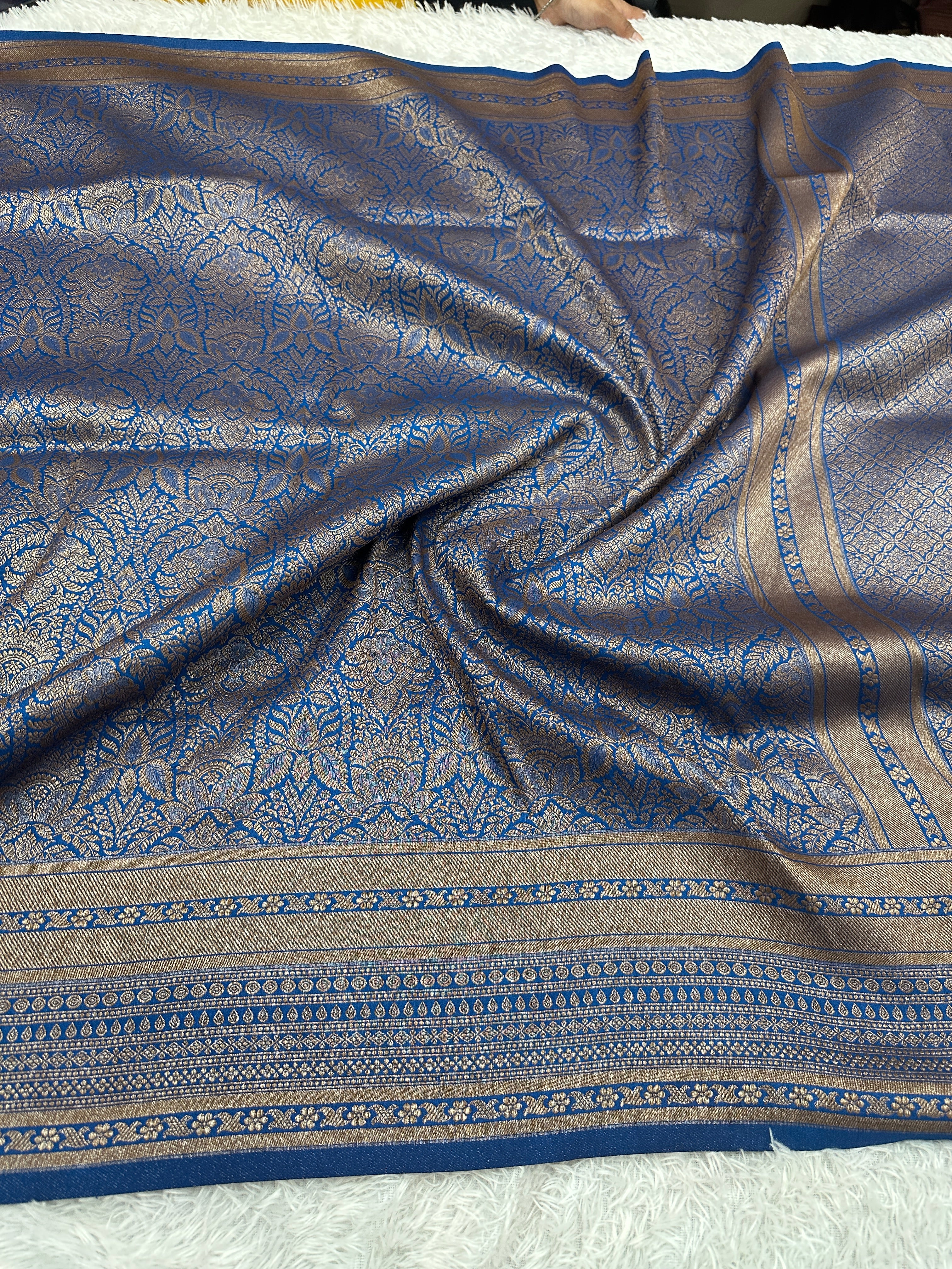Light Blue Banarasi Dupion Silk Saree with Embossed Antique Zari Weaving & Rich Antique Zari Pallu | STF69