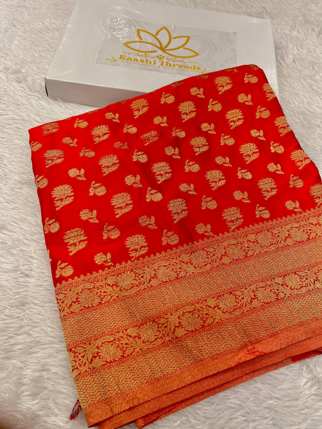 Chinon Silk Big small Buta  Design Red Color Saree CN06