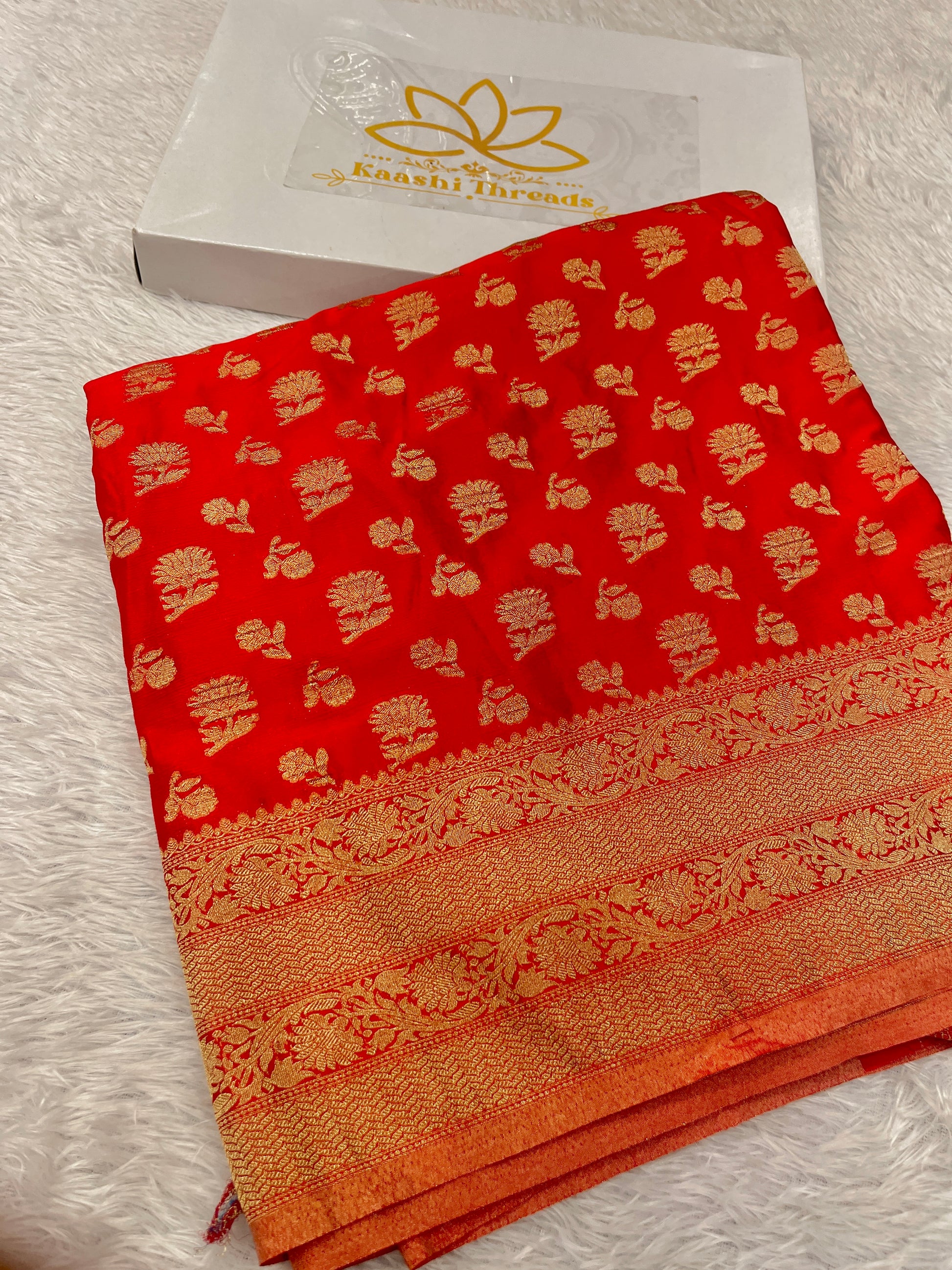 Chinon Silk Big small Buta  Design Red Color Saree CN06