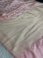 Peach Mashru Kataan Silk Jaal Woven Banarasi Saree with Silver Zari Meena Work – MKS731