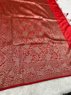 Red Banarasi Dupion Silk Saree with Embossed Antique Zari Weaving & Rich Antique Zari Pallu | STF66