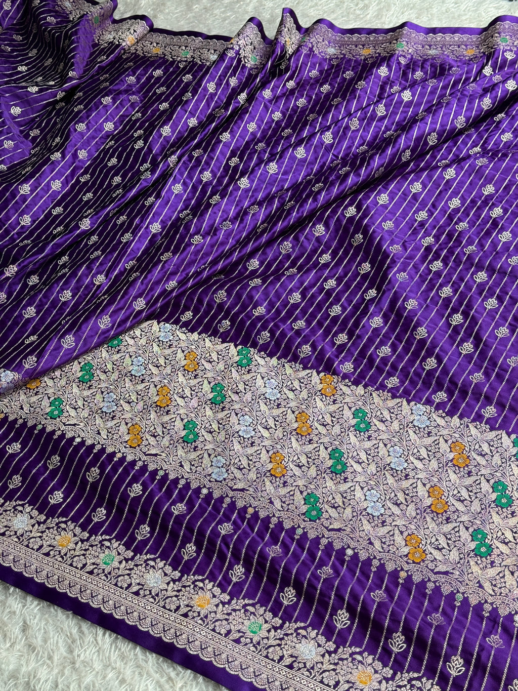 Purple Mashru Kataan Silk Saree With Meenakari Woven Design – MKS645