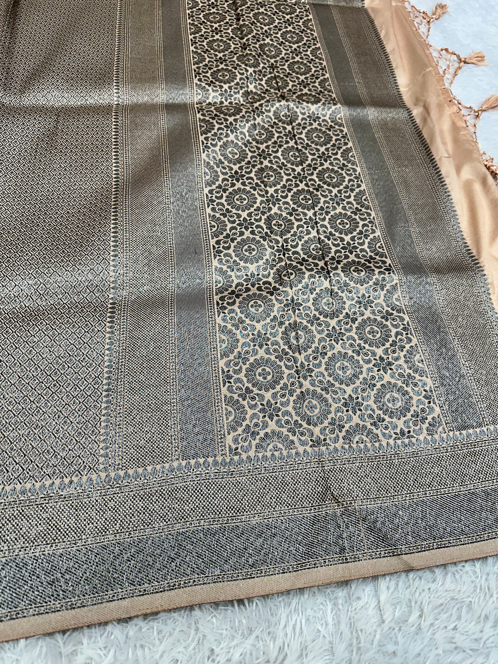 STF54 – Royal Pitch Dupion Saree with Embossed Square Woven Designs