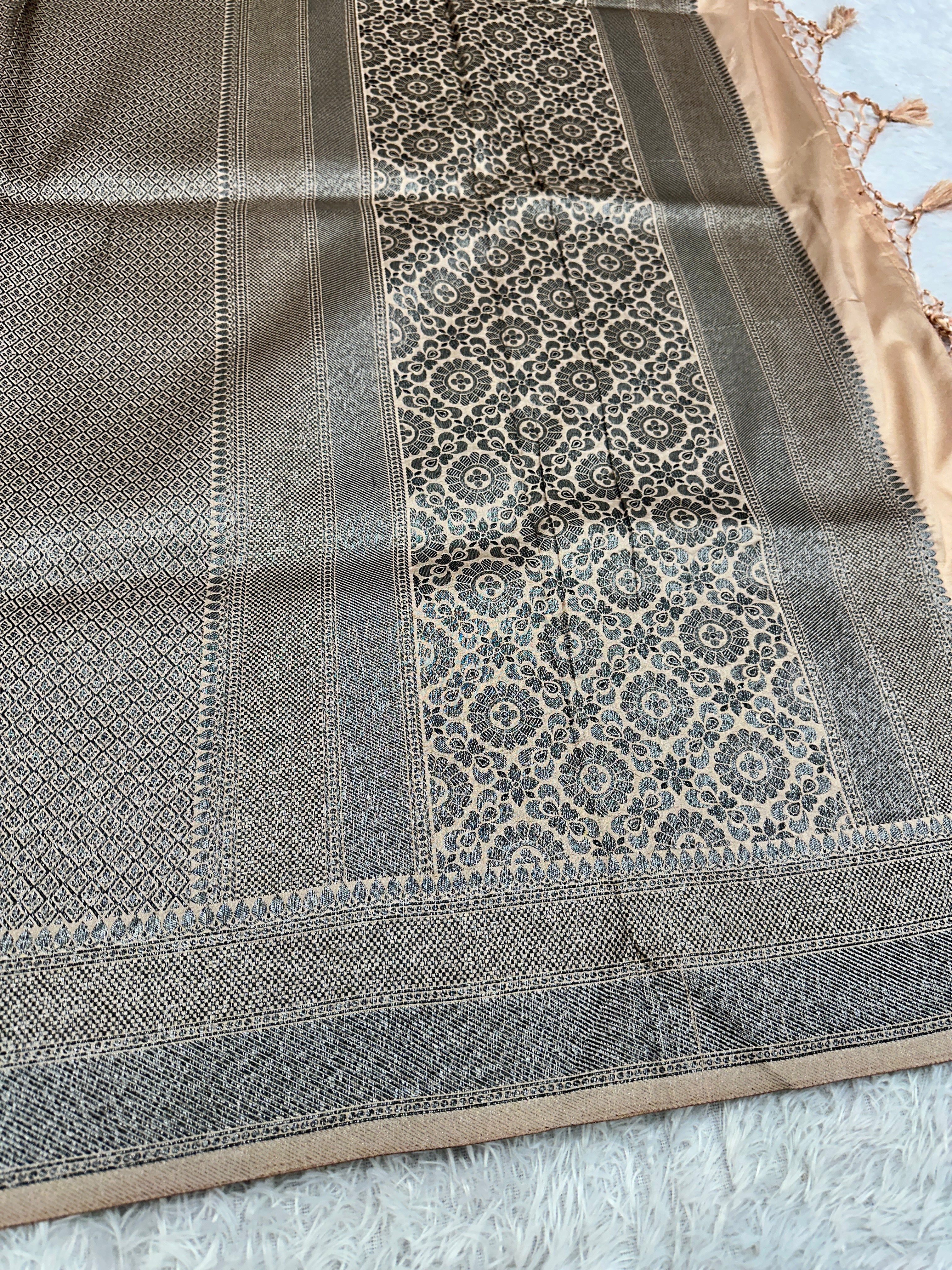 STF54 – Royal Pitch Dupion Saree with Embossed Square Woven Designs