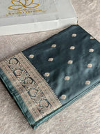 Grey Mashru Kataan Silk Saree with Elegant Buta Woven Design & Rich Zari Pallu | MKS817
