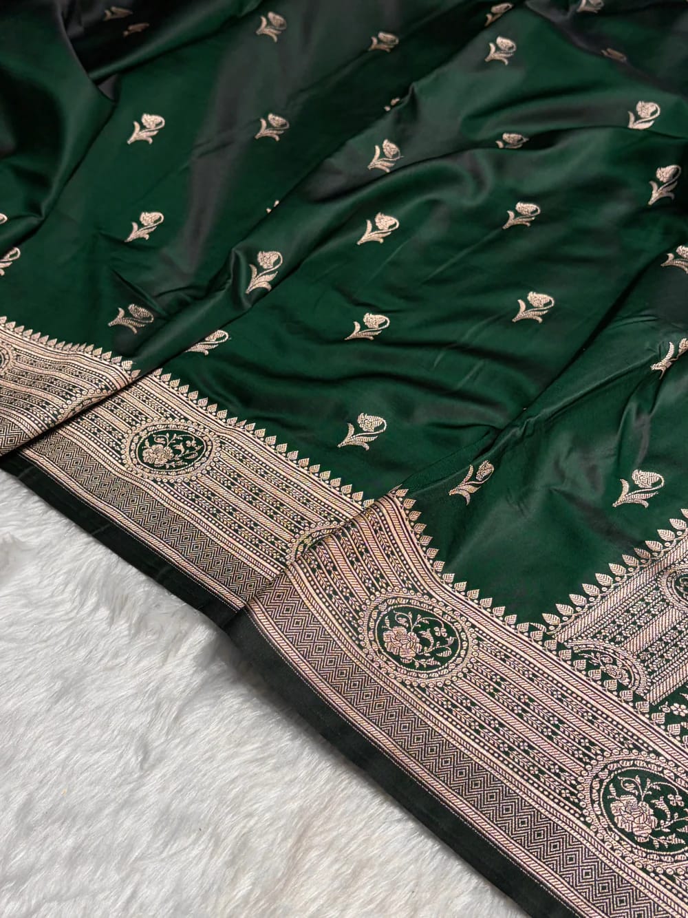 MKS305 Banarasi Mashru Silk Saree with Buta Pattern – Black, Red, Green, Yellow & Orange