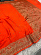 Luxury Pure Silk Crepe Saree with All Over Antique Buta Weaving, Rich Zari Border & Pallu – PS33