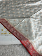 Cream with Red Contrast Mashru Kataan Silk Saree with Buta Weaving & Rich Zari Pallu | MKS644