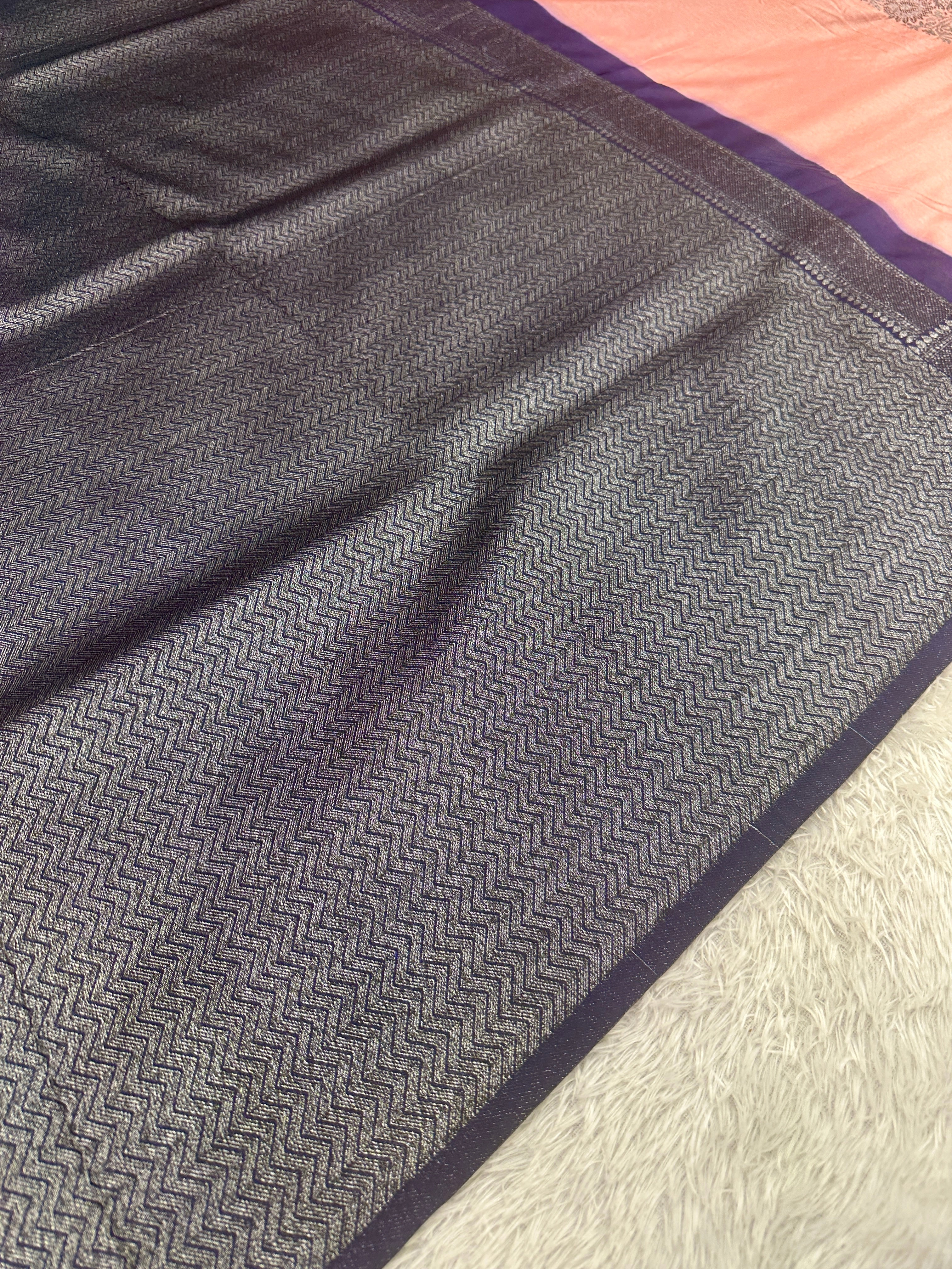 STF41 – Royal Pitch Dupion Saree with Silver-Black Antique Zari Weaving