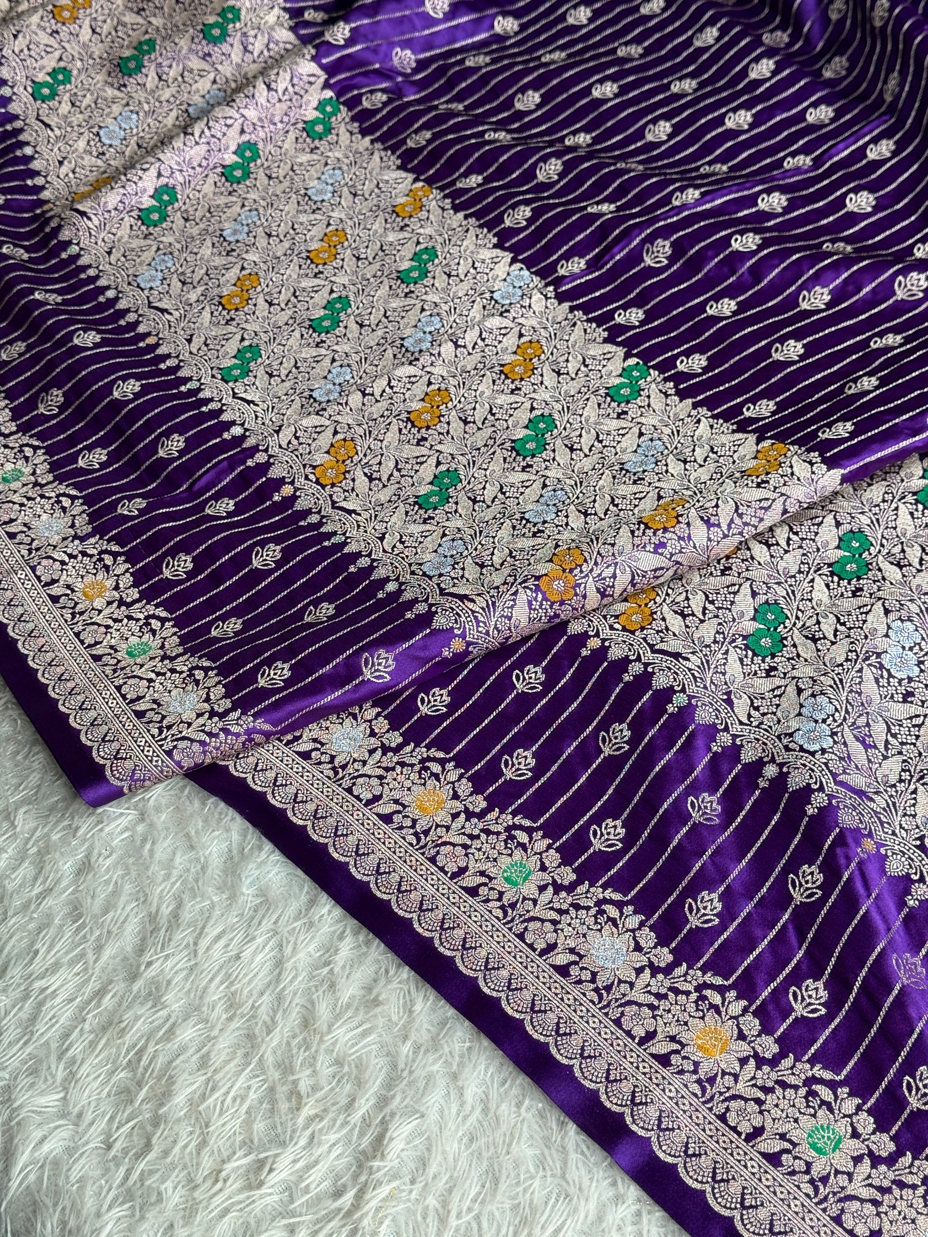 Purple Mashru Kataan Silk Saree With Meenakari Woven Design – MKS645