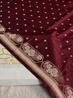 Royal Wine Mashru Kataan Silk Saree with Silver Zari Meenakari Jaal Weaving | MKS684