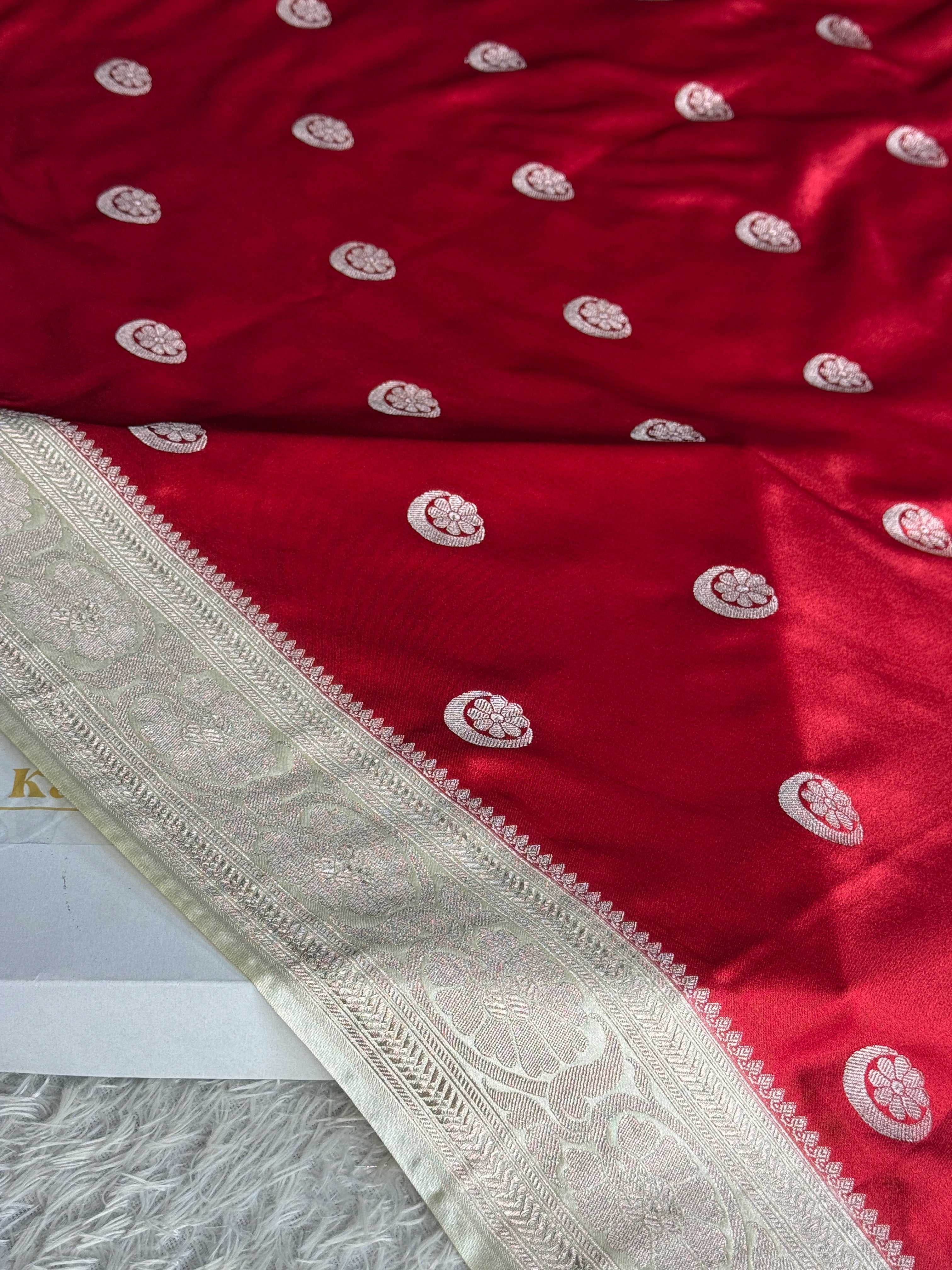 Sonakshi Banarasi Mashru Kataan Silk Saree Maroon with Beige Buta Woven | MKS635