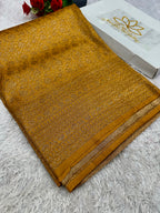 Mustard Yellow Banarasi Dupion Silk Saree with Embossed Antique Zari Weaving & Rich Antique Zari Pallu | STF61