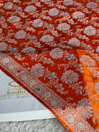 Rusty Orange Mashru Kataan Silk Banarasi Saree with Meenakari Zari Jaal Design | MKS745