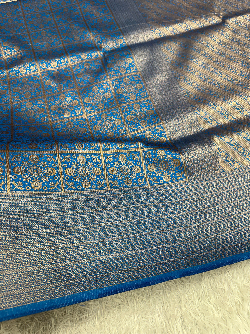 Light Blue Banarasi Dupion Silk Saree with Embossed Antique Zari Weaving & Rich Antique Zari Pallu | STF77