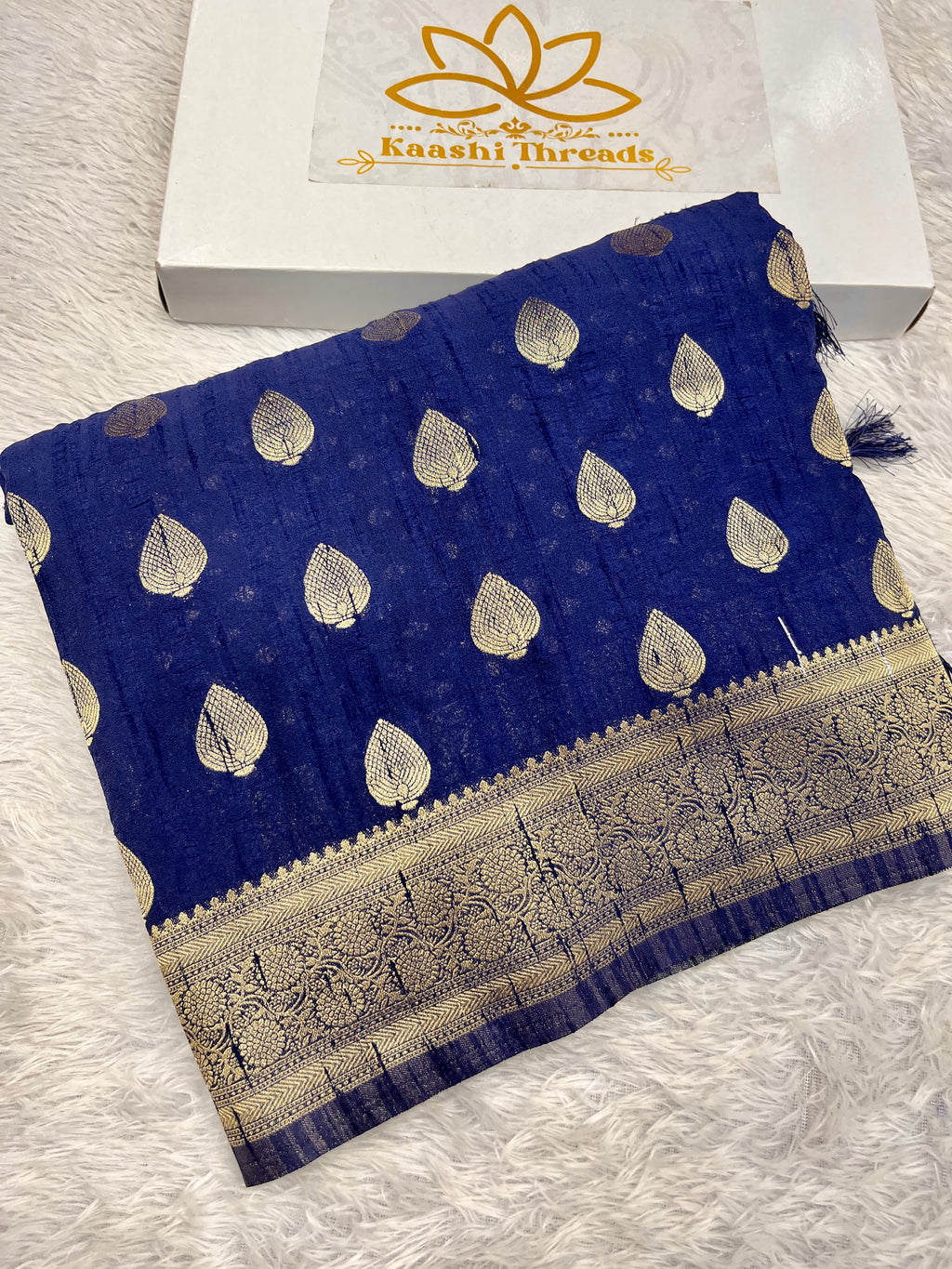 Raw Silk Zari Paan Navy blue  color  Saree RS005