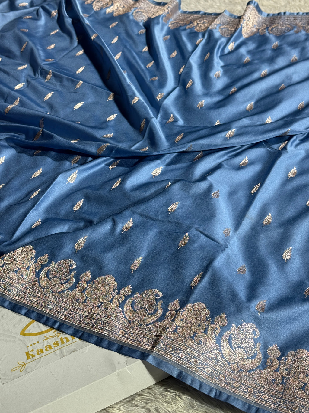 MOF Color Banarasi Mashru Silk Saree with Leaf Buta Jacquard Weave MKS156