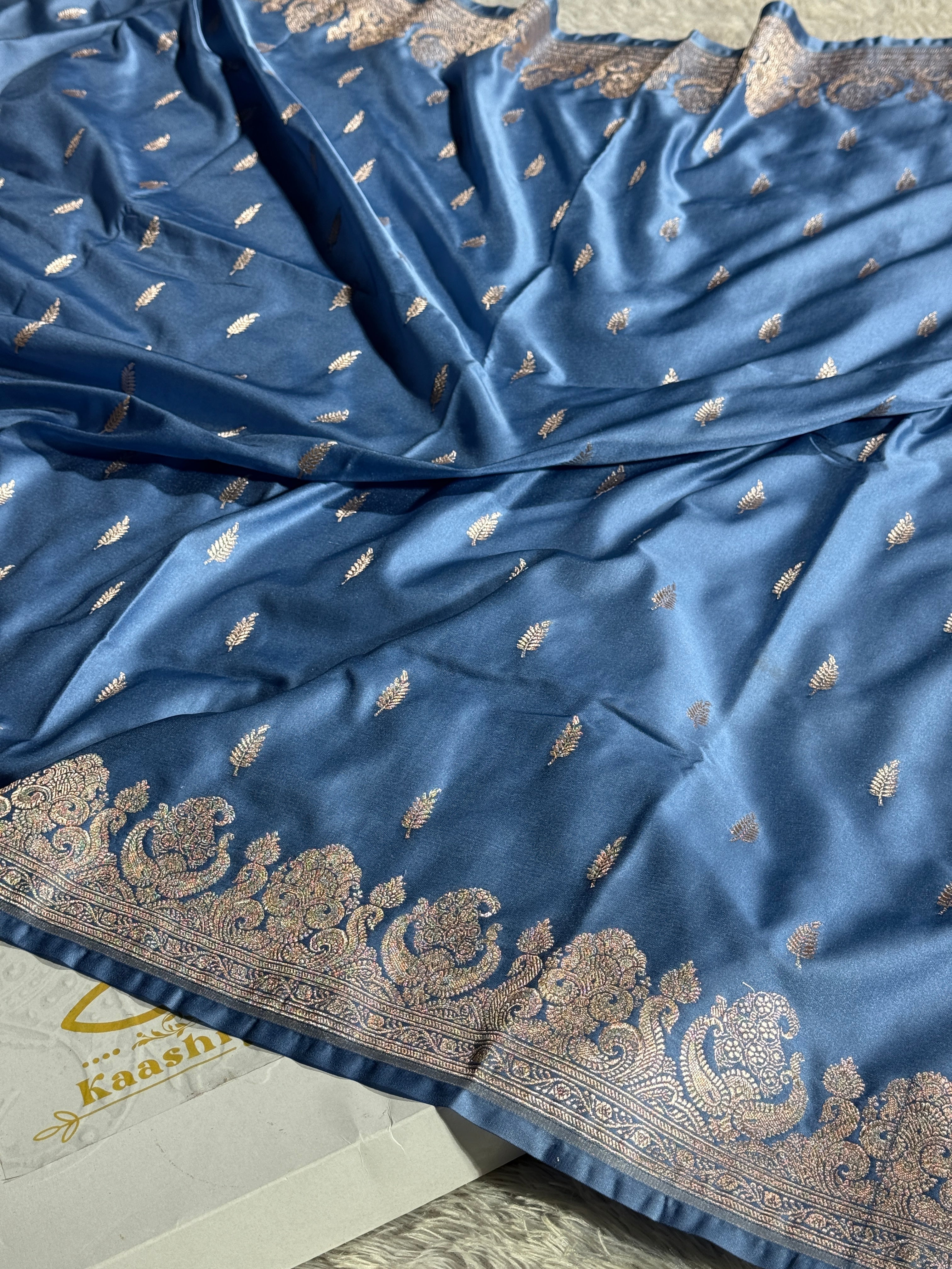MOF Color Banarasi Mashru Silk Saree with Leaf Buta Jacquard Weave MKS156