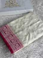 Cream & Rani Banarasi Mashru Kataan Silk Saree | MKS791