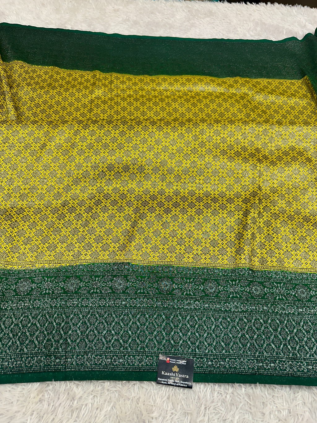 STF44 – Radiant Lemon Yellow Dupion Saree with Silver-Black Antique Zari Weaving