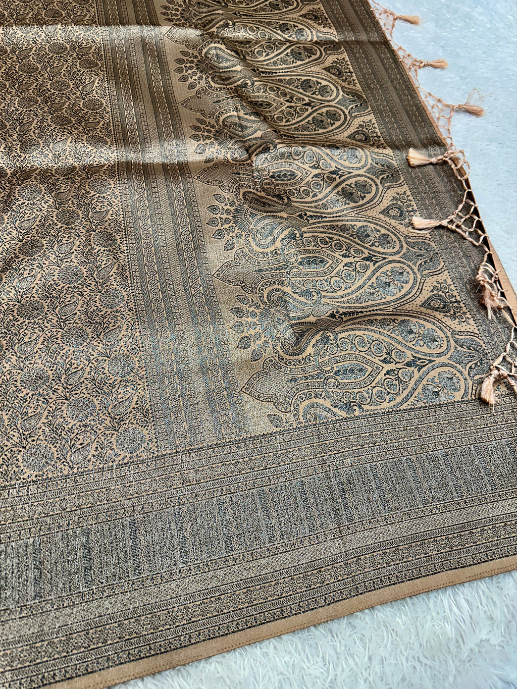 STF53 – Royal Pitch Dupion Saree with All-Over Floral Woven Designs