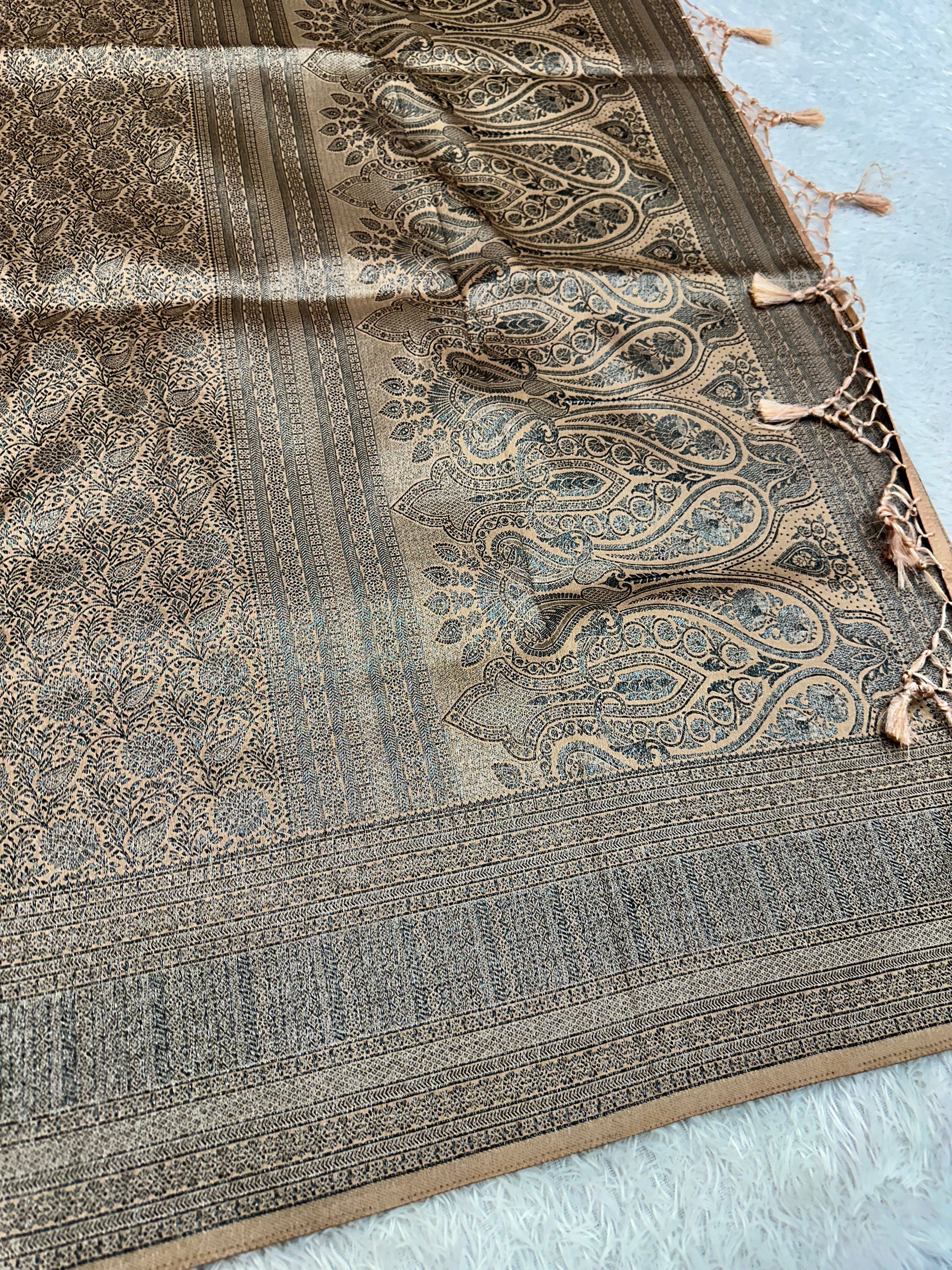 STF53 – Royal Pitch Dupion Saree with All-Over Floral Woven Designs