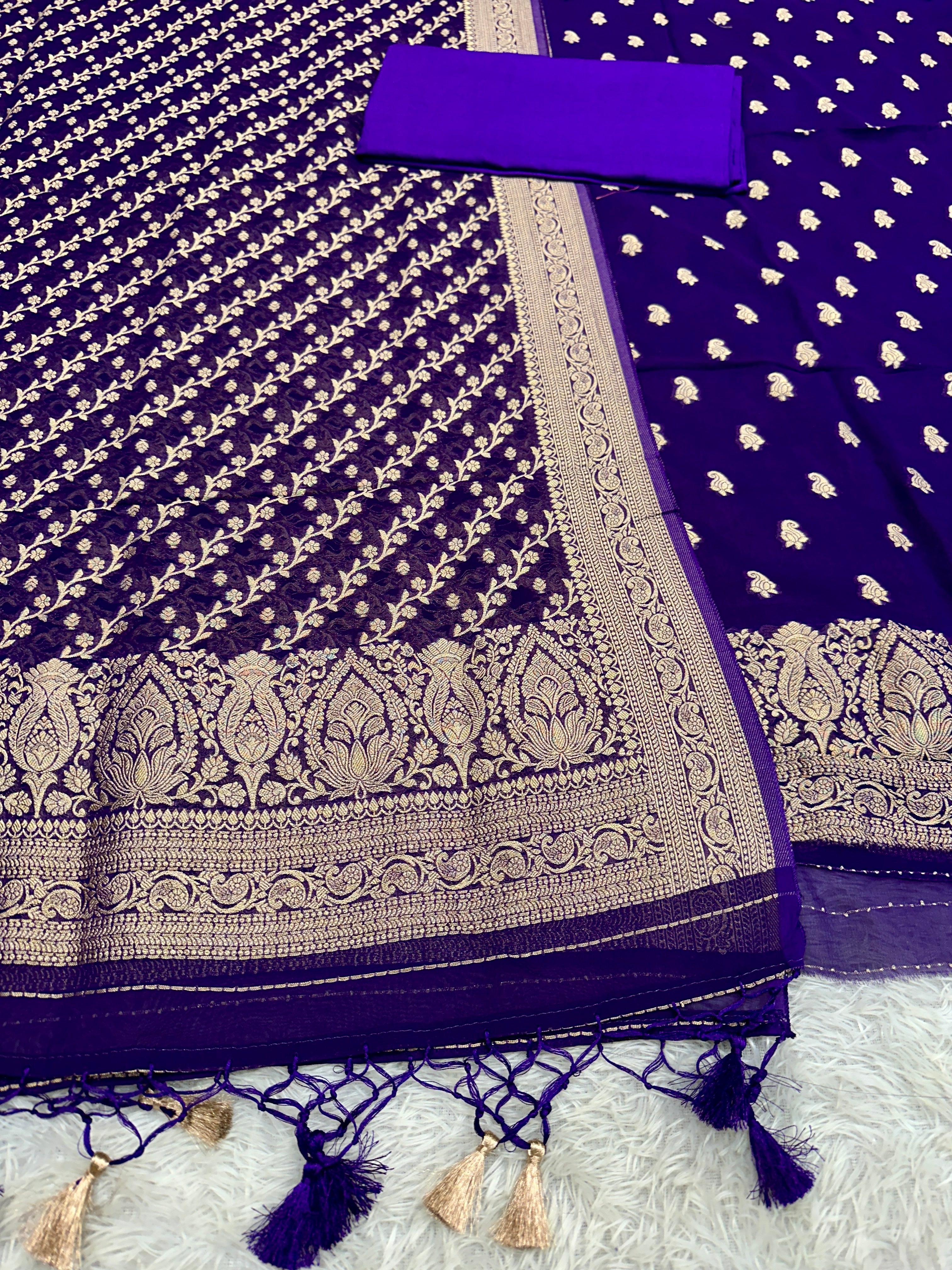 Banarasi Jacquard Zari Georgette Suit Dress – 3 Pc Set MSS23