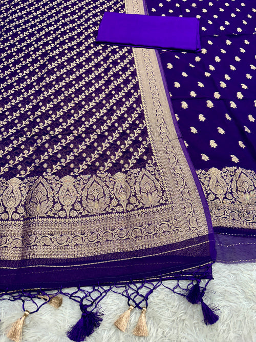 Banarasi Jacquard Zari Georgette Suit Dress – 3 Pc Set MSS23