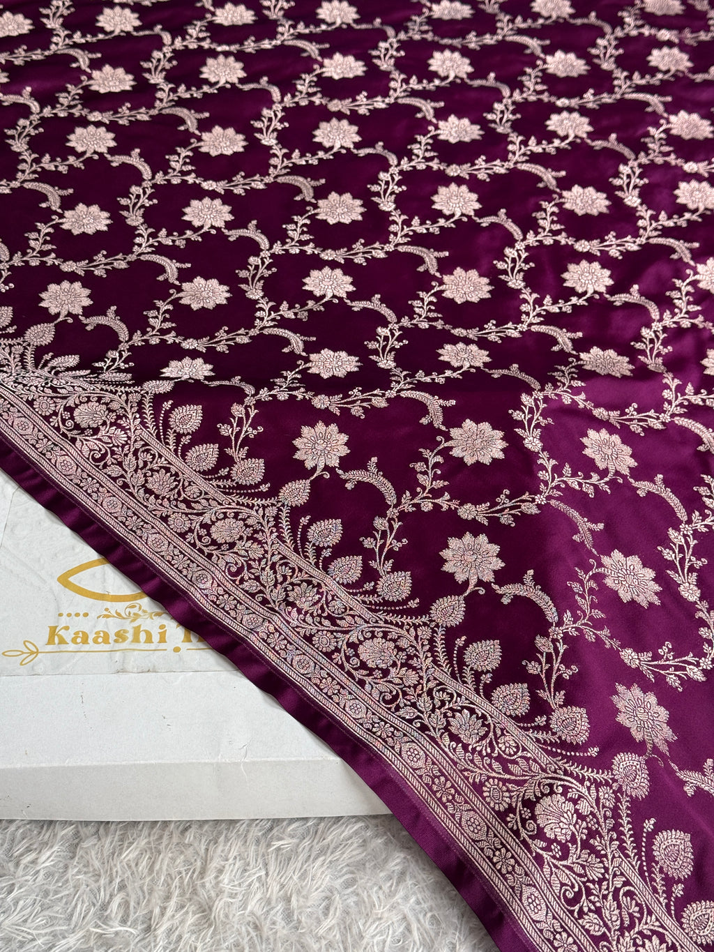 Magenta Mashru Kataan Silk Banarasi Jaal Woven Saree with Rich Zari Pallu – MKS733