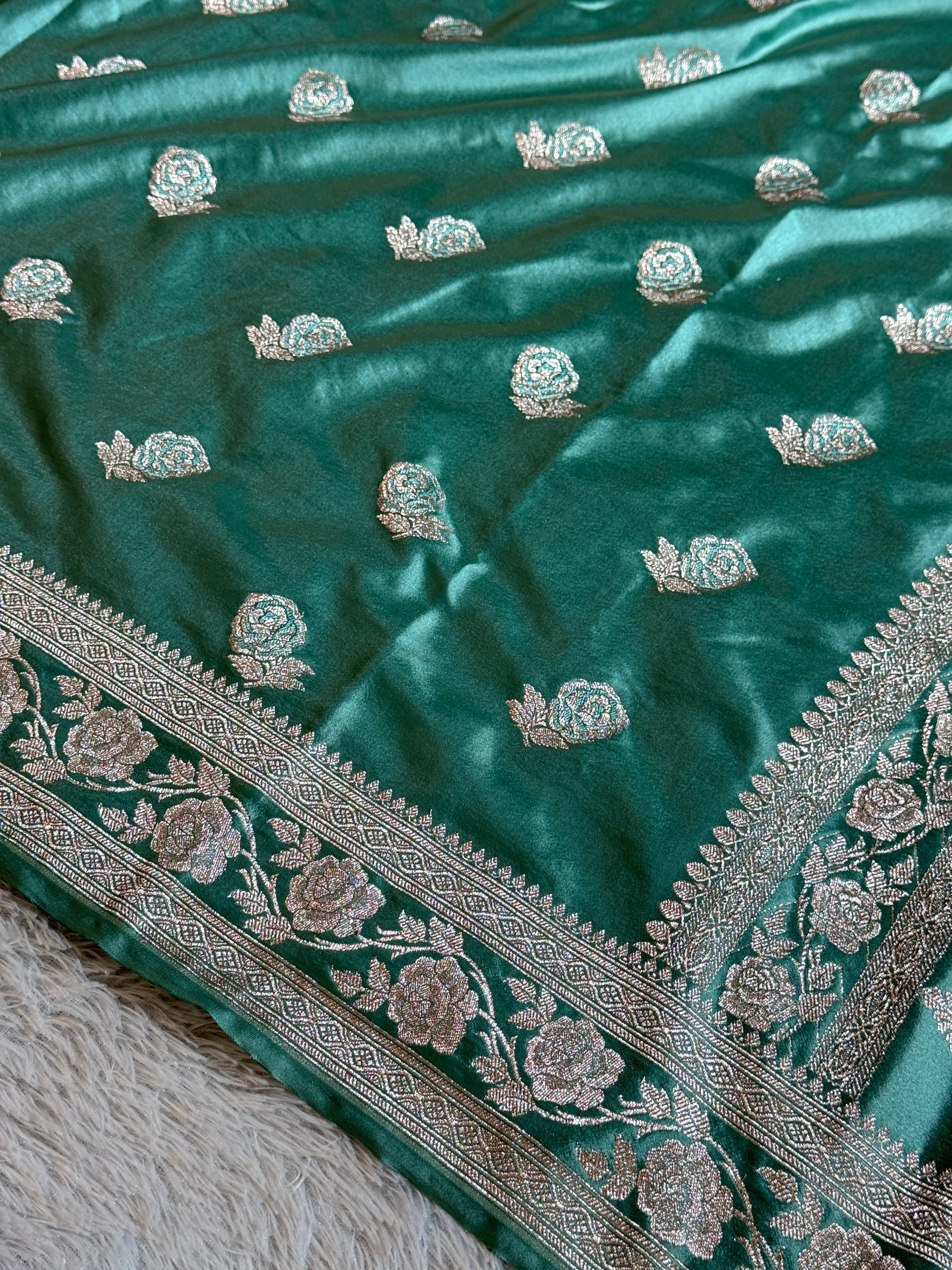 Mashru kataan Silk Saree in Rose Buta Design MKS010