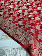 Cherish Red Mashru Kataan Silk Saree with Rangkaat Jaal Weaving & Silver Zari Meenakari Work | Rich Zari Pallu | MKS622
