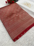 Red Banarasi Dupion Silk Saree with Embossed Antique Zari Weaving & Rich Antique Zari Pallu | STF85