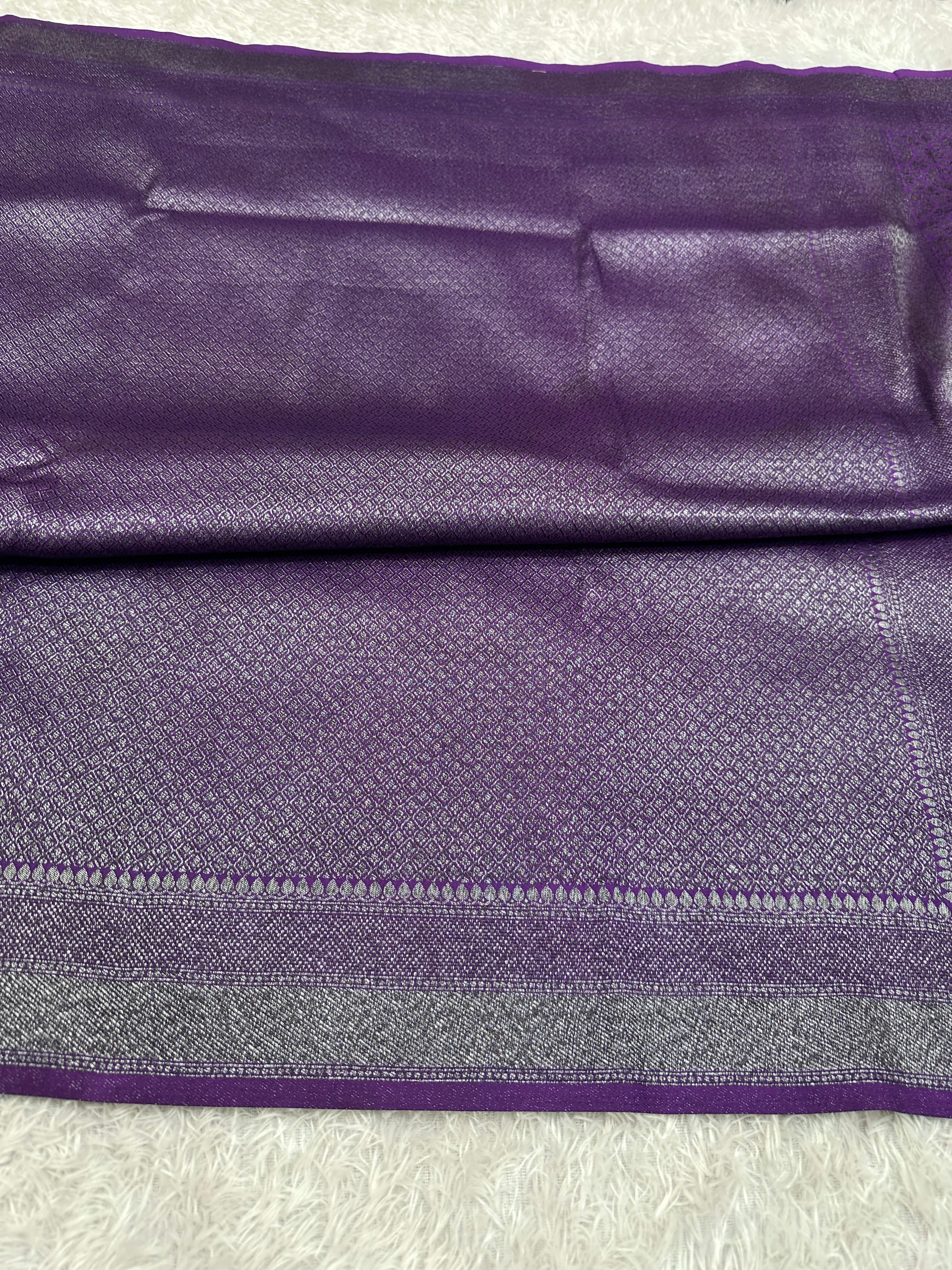 STF56 – Regal Purple Dupion Saree with Embossed Square Woven Designs