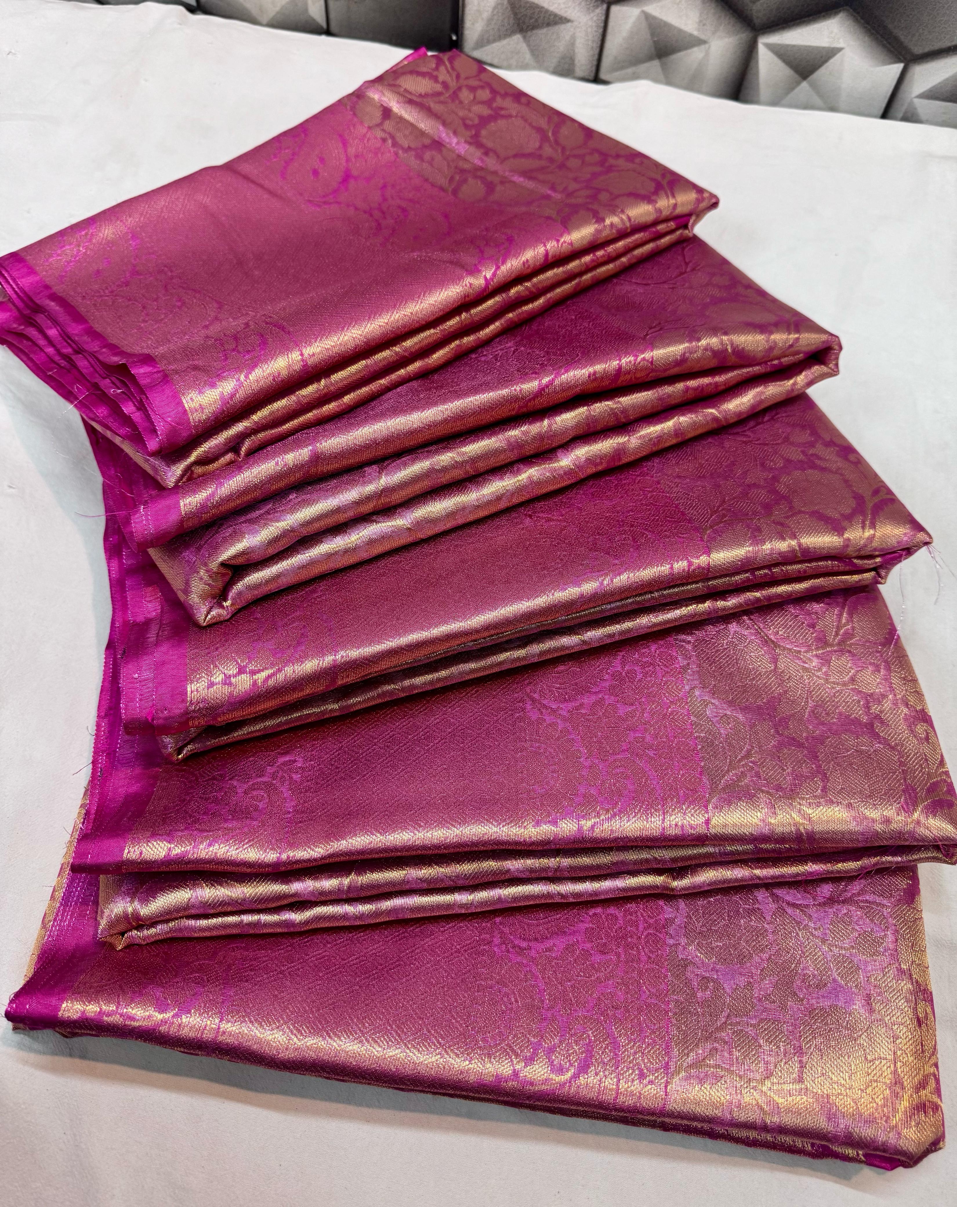 Dark Pink Tissue Ambossed Silk Saree TS118