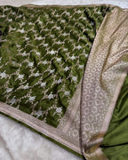 Banarasi Mashru Kataan Silk Saree Featuring Jaal Weave with Silver Zari Meena Work & Rich Pallu – MKS414