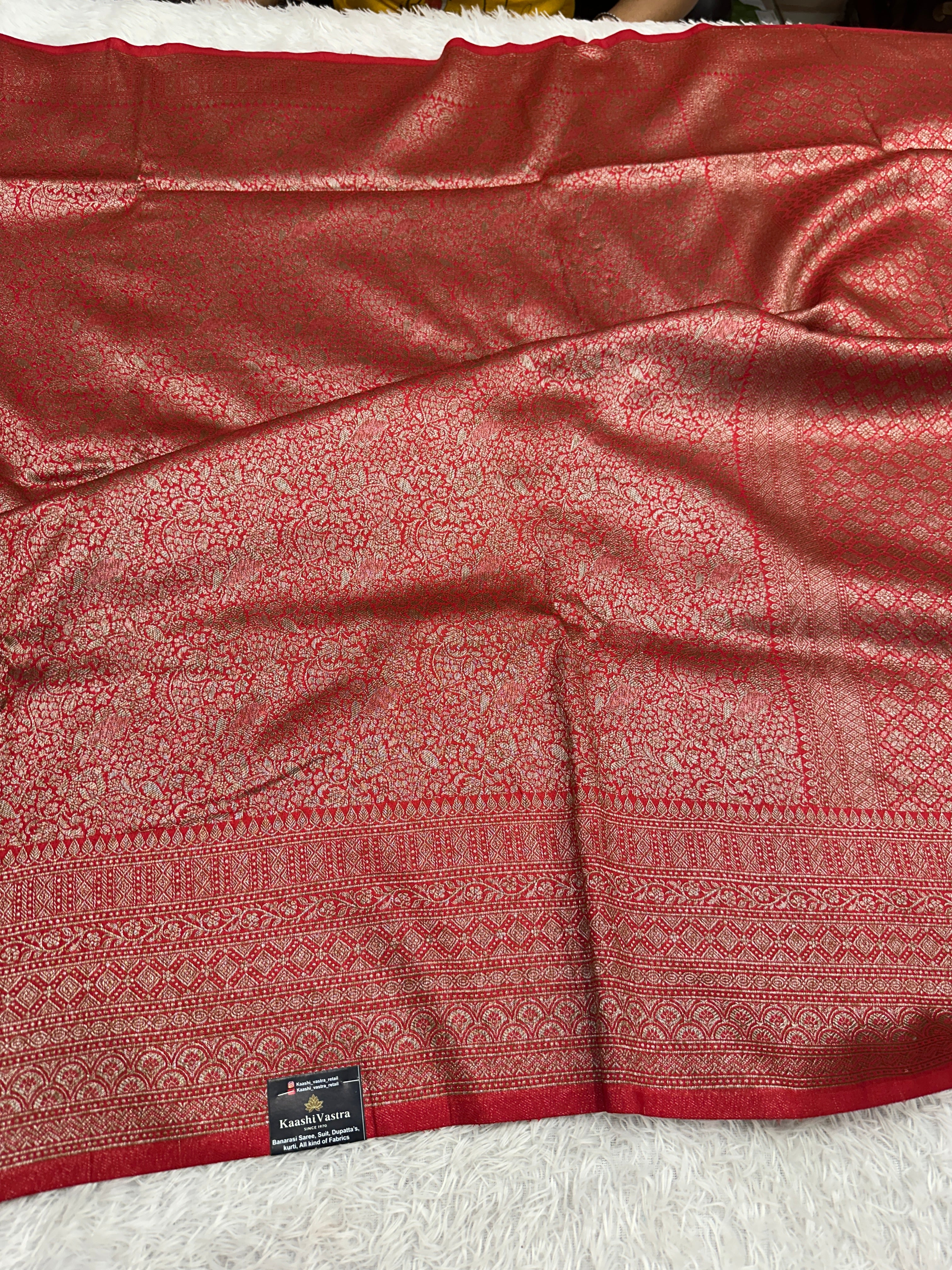 Red  Banarasi Dupion Silk Saree with Embossed Antique Zari Weaving & Rich Antique Zari Pallu | STF91
