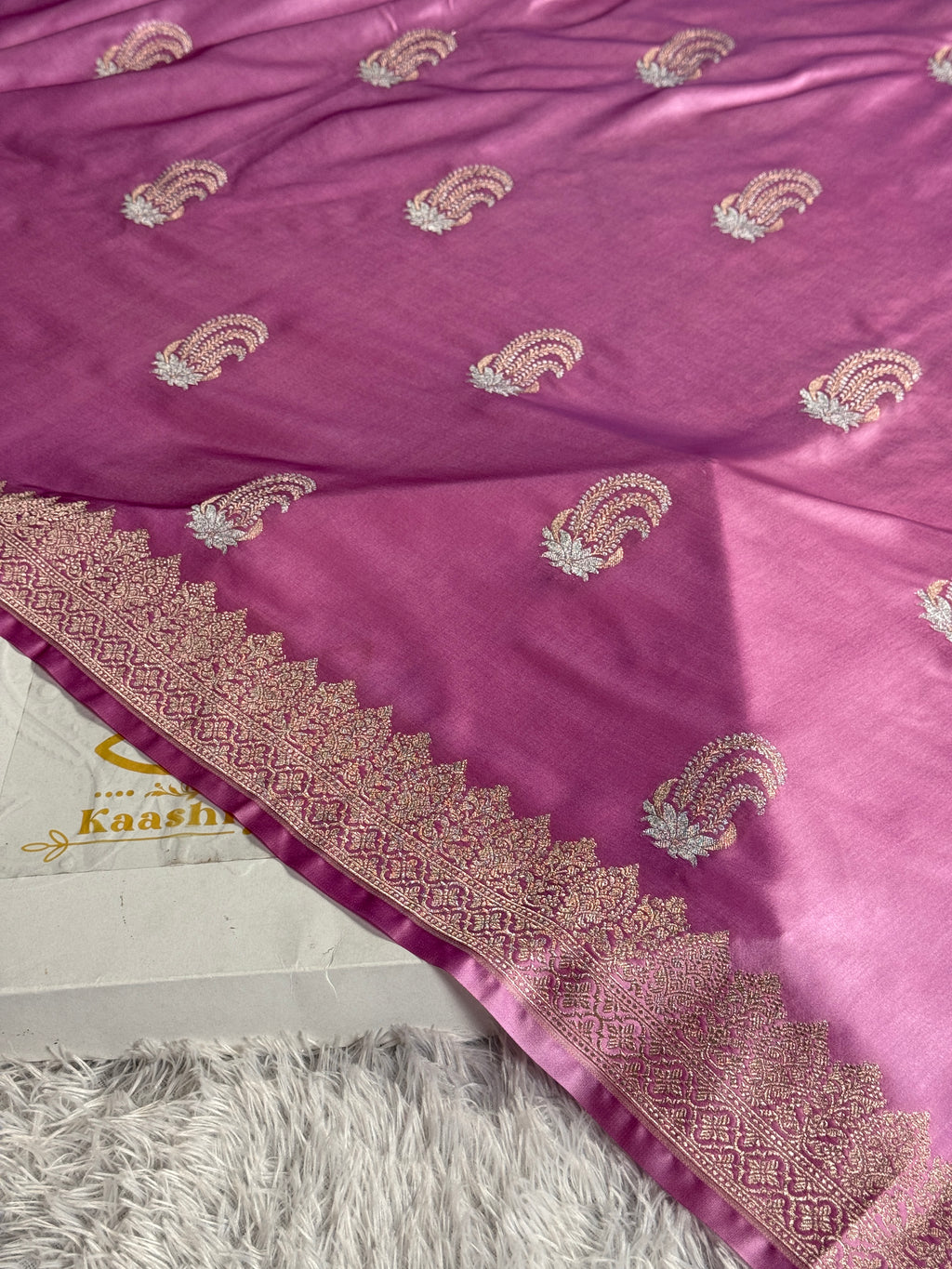 Pink Gajri Mashru Kataan Silk Saree with Meenakari Buta & Rich Zari Woven Pallu | MKS699