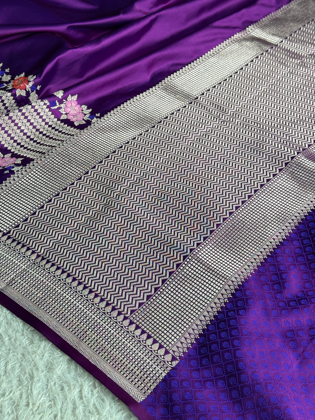 Purple Magenta Mashru Kataan Silk Banarasi Saree with Zari Meenakari Weaving | MKS742