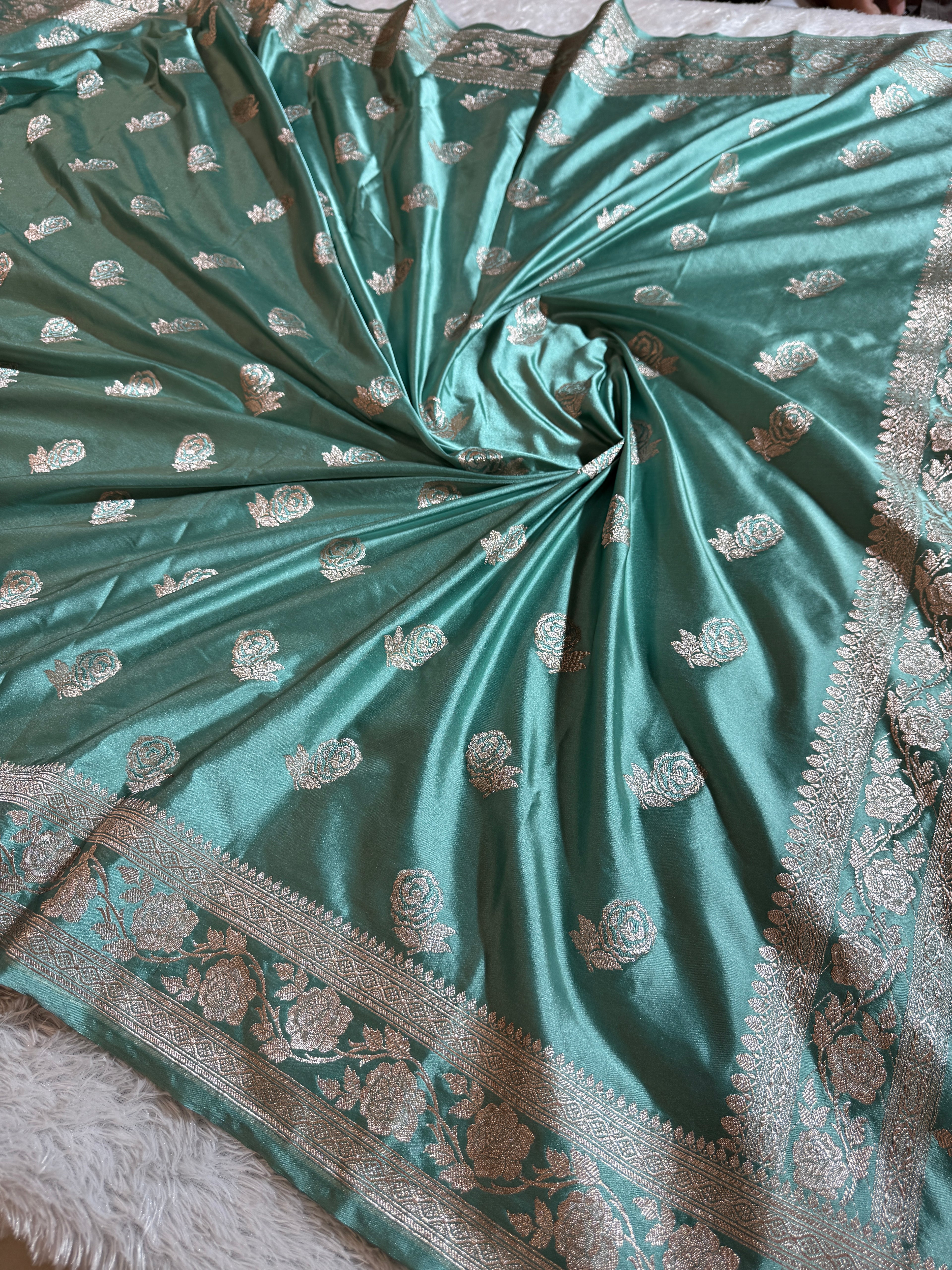 Mashru kataan Silk Saree in Rose Buta Design MKS010