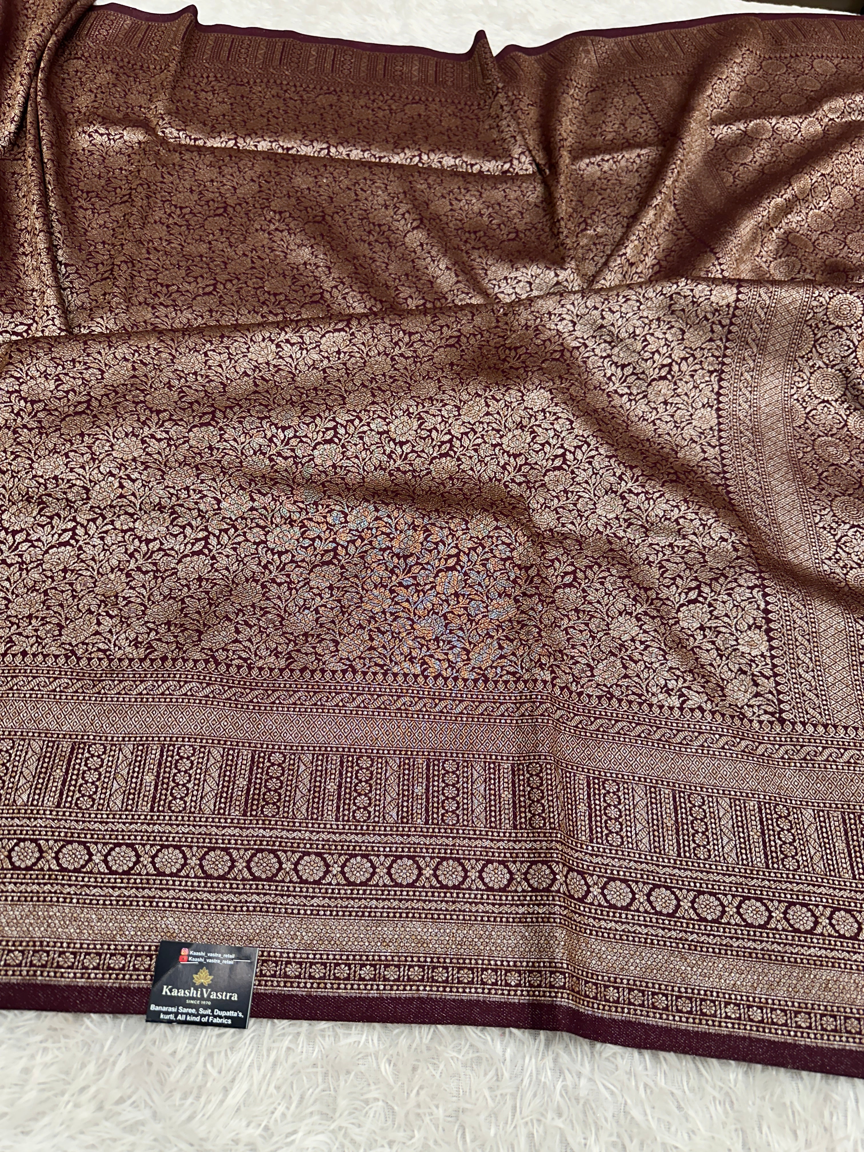 Wine Banarasi Dupion Silk Saree with Embossed Antique Zari Weaving & Rich Antique Zari Pallu | STF86