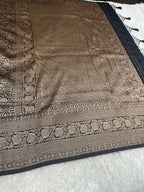 Black Maroon Banarasi Dupion Silk Saree with Embossed Antique Zari Weaving & Rich Antique Zari Pallu | STF104
