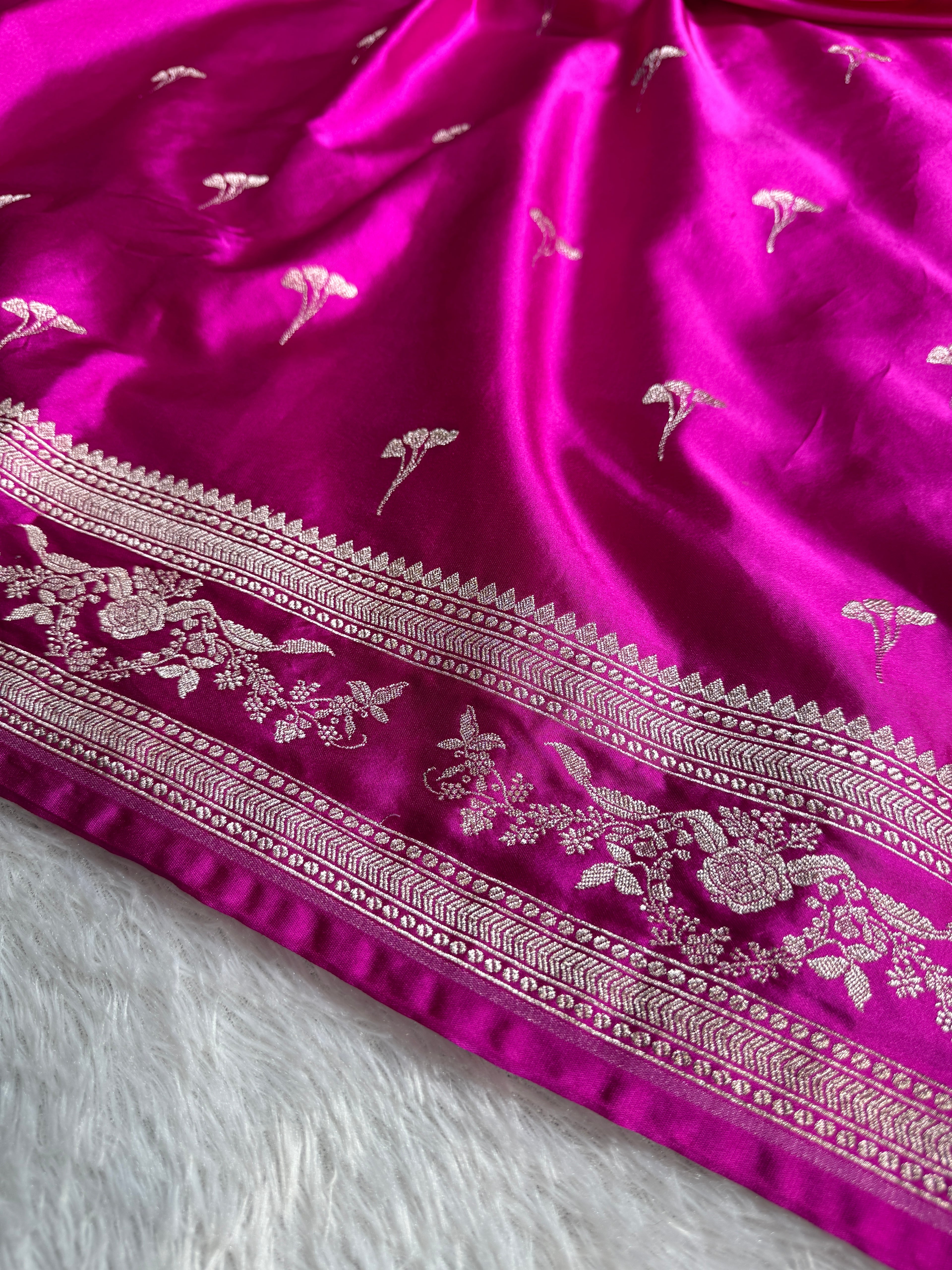 Rani Banarasi Mashru Kataan Silk Saree with All-Over Jaal Weave & Rupa-Sona Zari MKS133