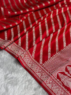 Banarasi Mashru Kataan Silk Saree Featuring Aaddha Zari Weave with Rich Zari Pallu – MKS413