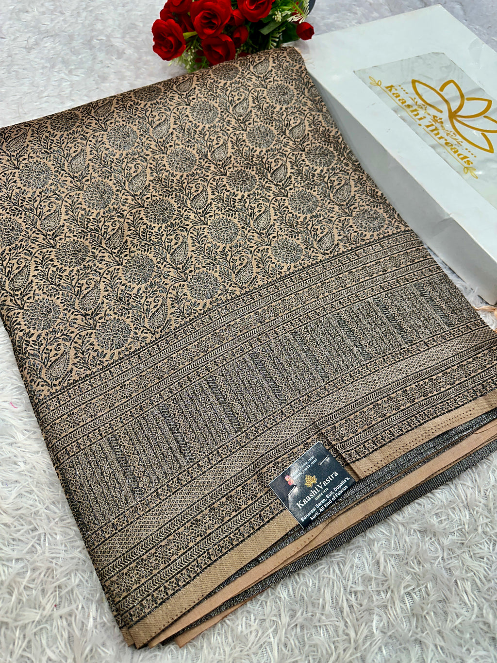 STF53 – Royal Pitch Dupion Saree with All-Over Floral Woven Designs