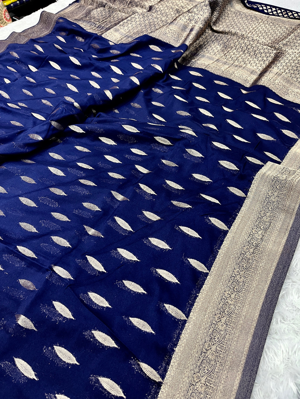 Chinon Silk Andakar Navy Blue  Color Saree CN02