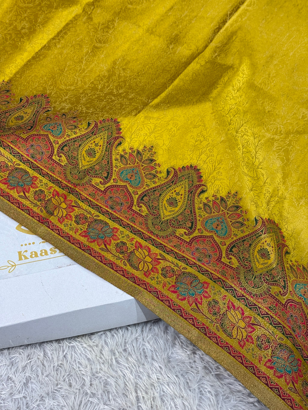 🍋 Lemon Yellow Embossed Kanchi Tissue Soft Silk Saree with Tilfi Meenakari Pallu & Border MKS401